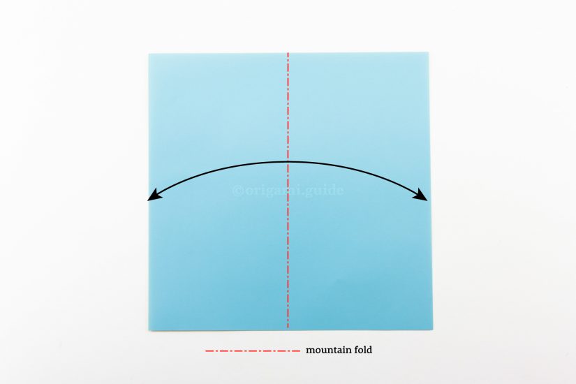 4. Mountain Fold. The mountain fold is symbolised by a red line with alternating dashes and dots. To make a mountain fold, you will need to turn the paper over to the other side and fold it in half.