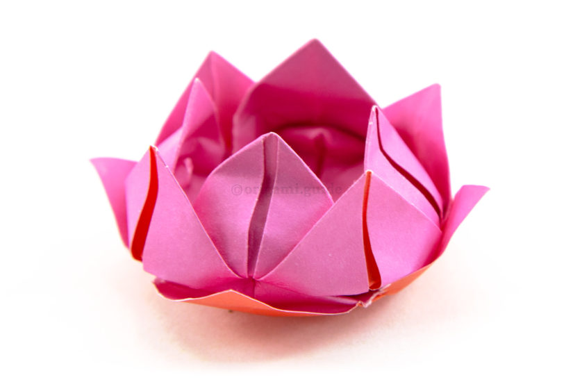 24. The finished origami lotus flower.