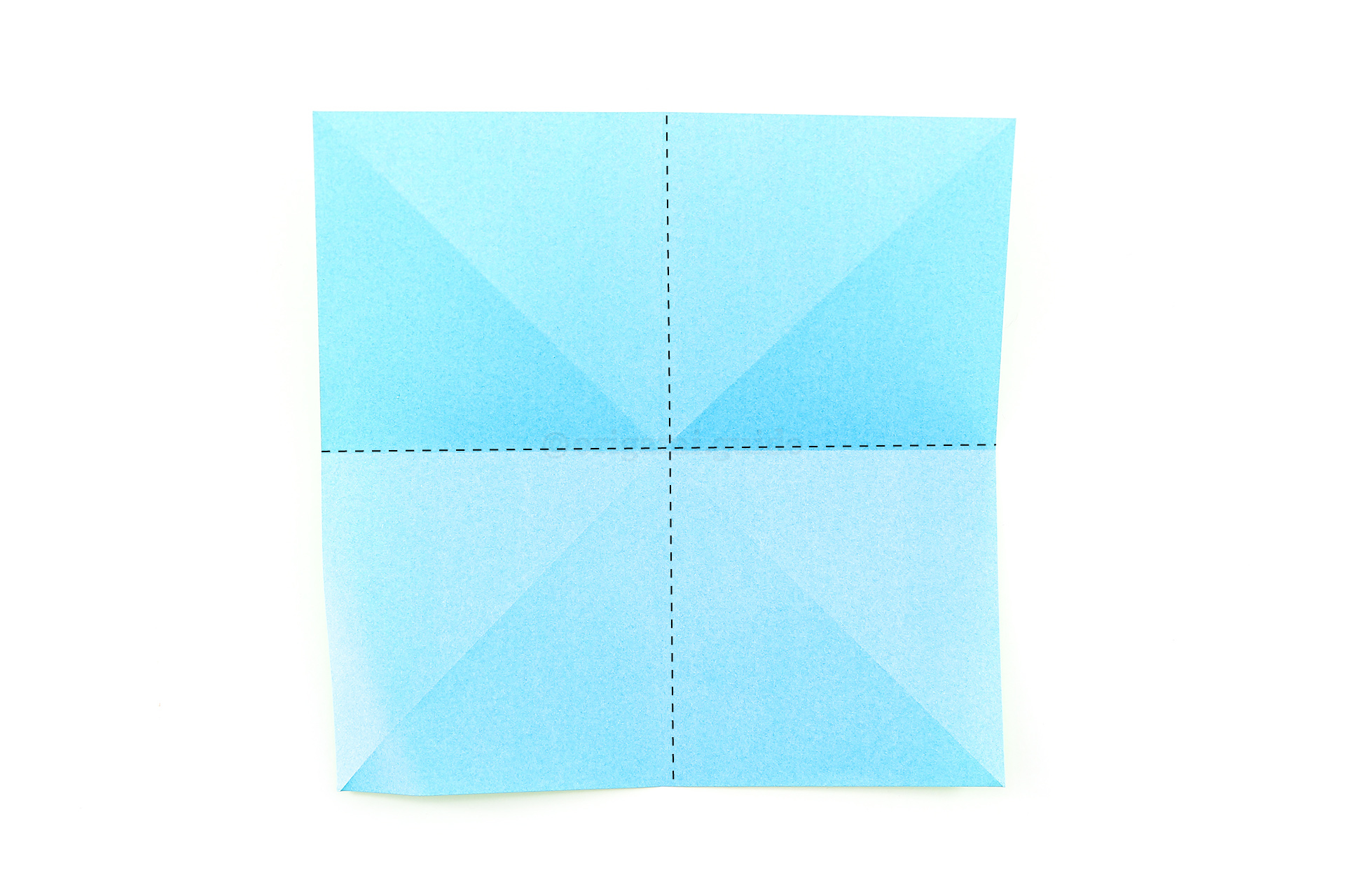 Flip the paper over. Fold the paper in half both ways to make horizontal and vertical creases.