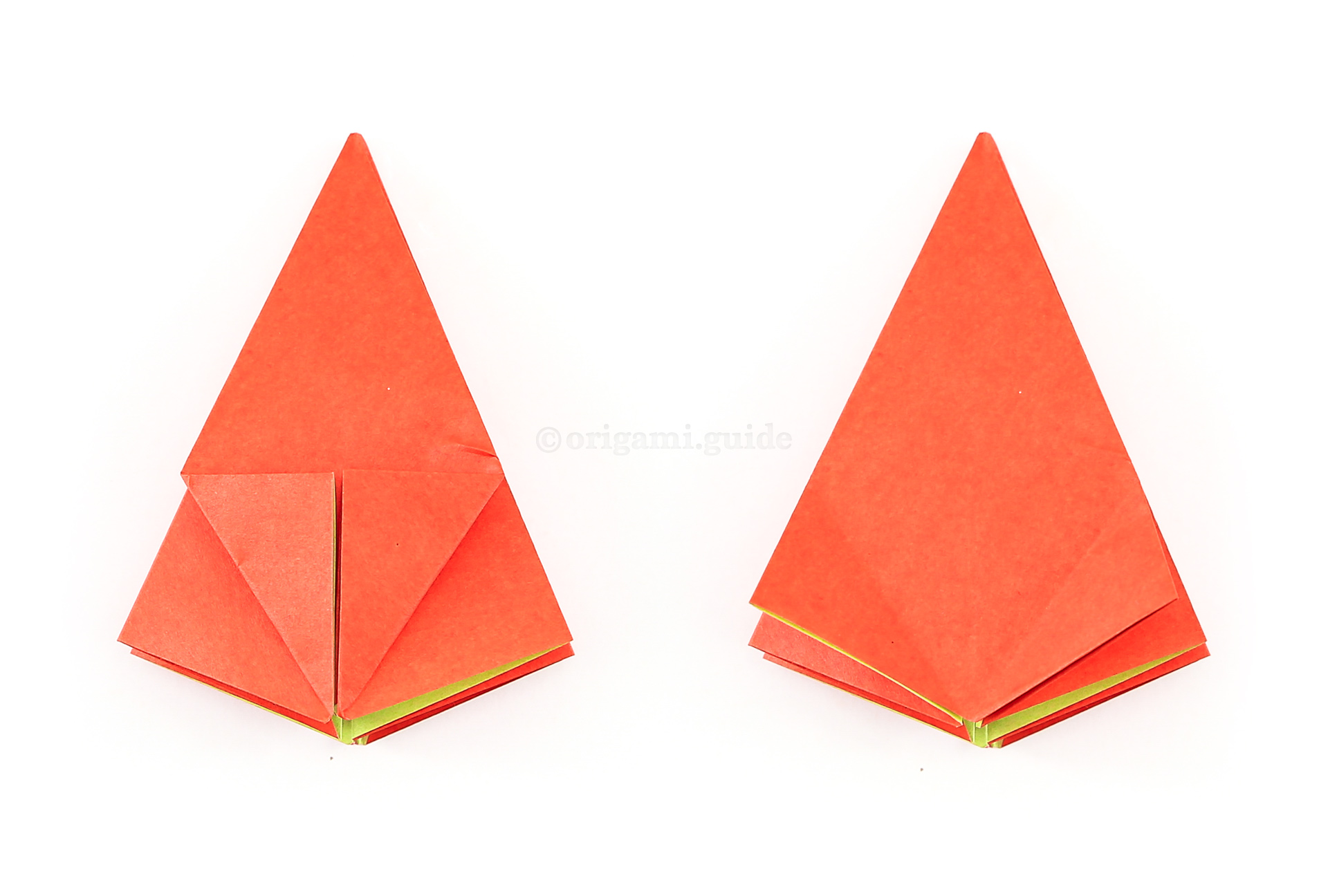 Fold the lower diagonal edges in to the middle like this and then unfold.