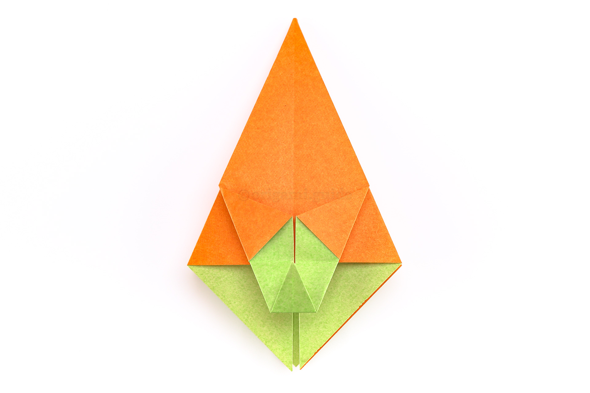 Step 27 - Fold the lower point up to meet the crease you just made.