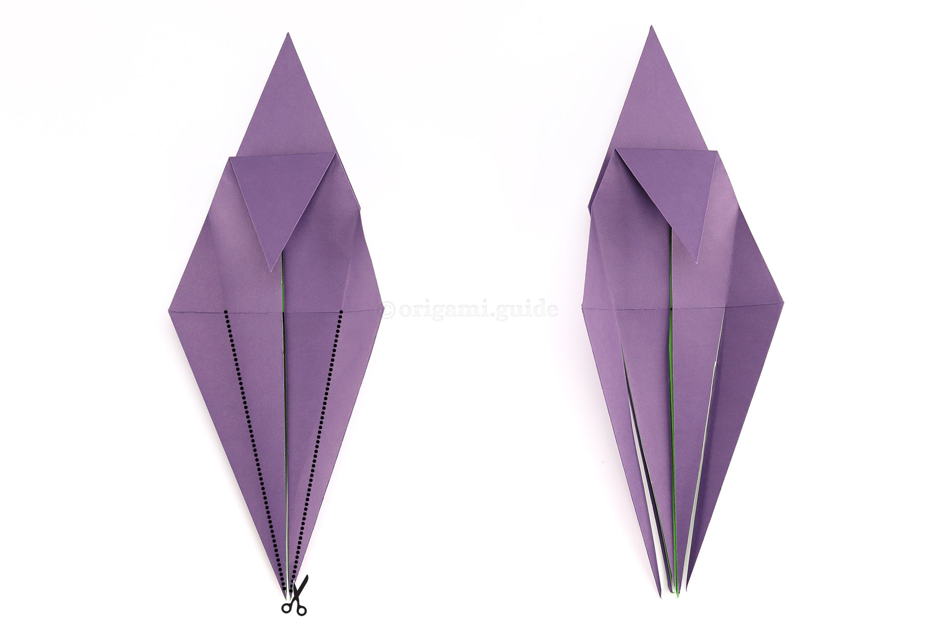 Open the front left and right flaps only, and cut along the lines indicated.