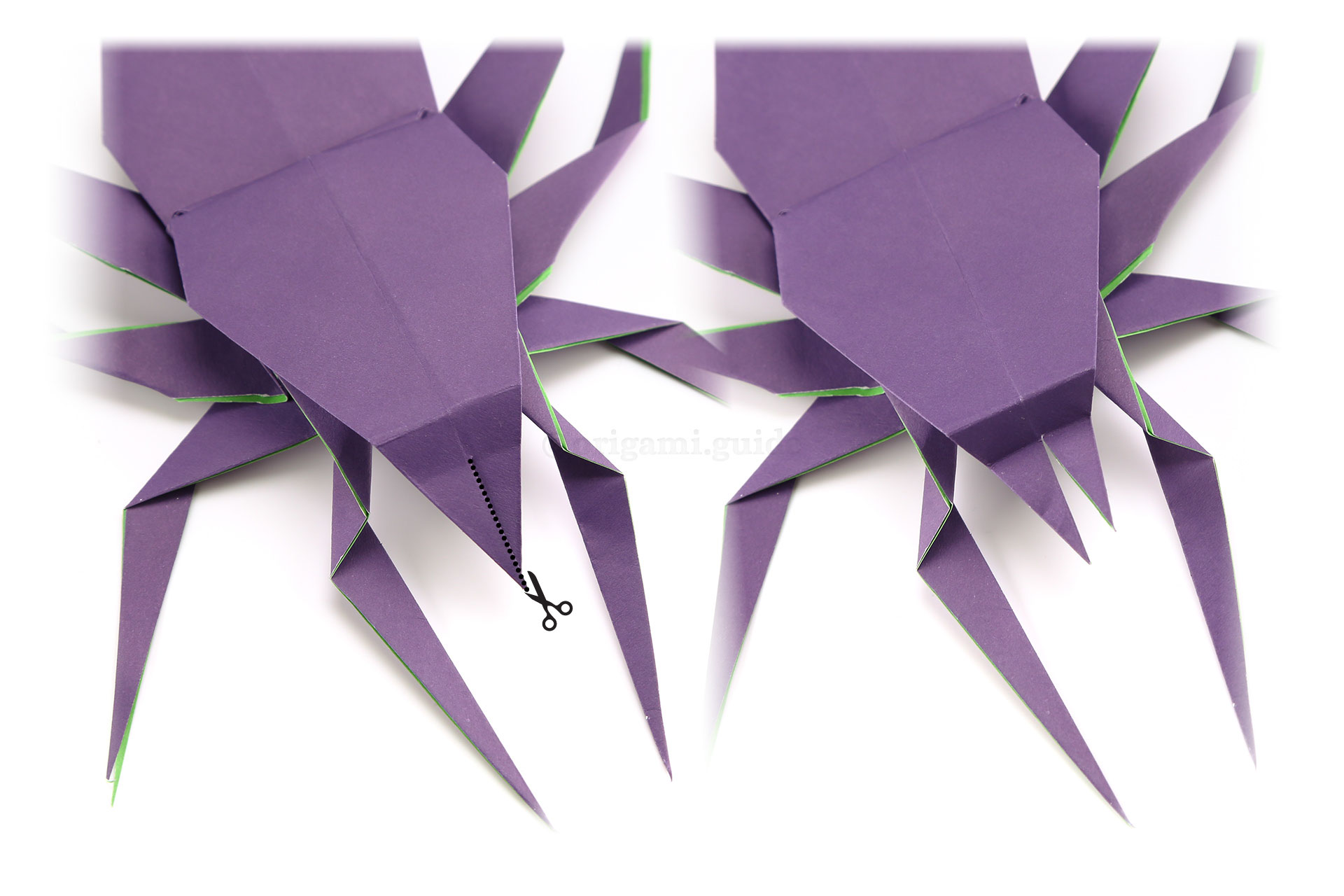 Lastly, you can create some pincers by making a small cut as shown and folding the two pincers outwards.